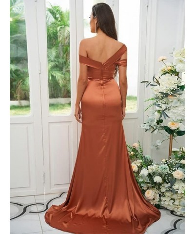 Bridesmaid Dresses with Slit Long Prom Dress Satin Formal Dresses for Women Evening Party Off Shoulder Prom Dresses Gold $38....