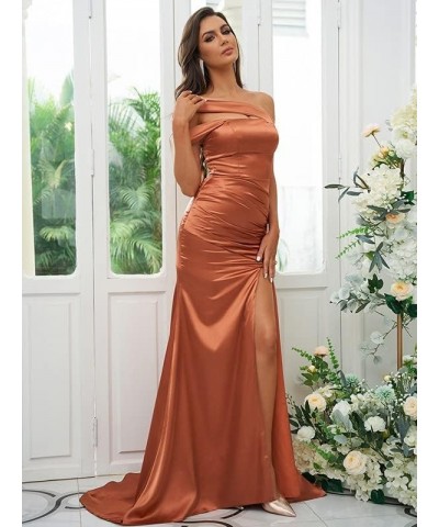 Bridesmaid Dresses with Slit Long Prom Dress Satin Formal Dresses for Women Evening Party Off Shoulder Prom Dresses Gold $38....