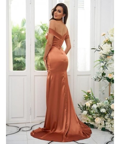 Bridesmaid Dresses with Slit Long Prom Dress Satin Formal Dresses for Women Evening Party Off Shoulder Prom Dresses Gold $38....