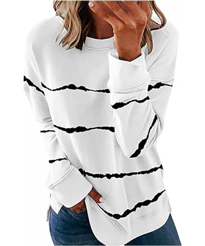 Fall Clothes For Women 2023 Casual Long Sleeve Crewneck Sweatshirt Striped Printed Loose Pullover Tops Shirts 01-white $8.82 ...