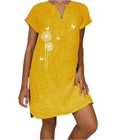 Women's Graduation Dresses 2023 Size Casual Daisy Printed V-Neck Short Sleeve Loose Knee Length Dress Dresses Z-3-yellow $10....
