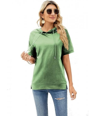 Womens Short Sleeve Hoodie Casual Sweatshirt Outdoor Top O Neck Solid Blouse T Shirt Army Green $13.49 Hoodies & Sweatshirts