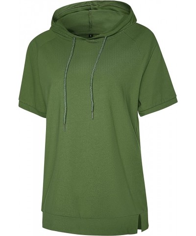 Womens Short Sleeve Hoodie Casual Sweatshirt Outdoor Top O Neck Solid Blouse T Shirt Army Green $13.49 Hoodies & Sweatshirts