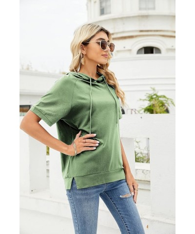 Womens Short Sleeve Hoodie Casual Sweatshirt Outdoor Top O Neck Solid Blouse T Shirt Army Green $13.49 Hoodies & Sweatshirts