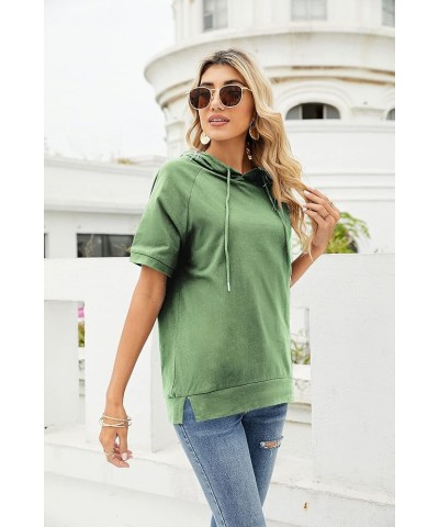 Womens Short Sleeve Hoodie Casual Sweatshirt Outdoor Top O Neck Solid Blouse T Shirt Army Green $13.49 Hoodies & Sweatshirts