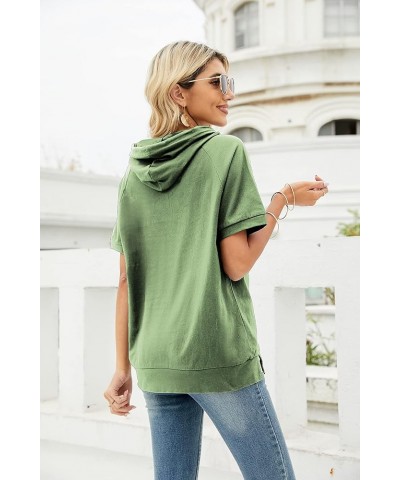 Womens Short Sleeve Hoodie Casual Sweatshirt Outdoor Top O Neck Solid Blouse T Shirt Army Green $13.49 Hoodies & Sweatshirts