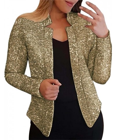 Women's Fashion Sequin Jackets Open Front Suit Jacket Long Sleeve Glitter Party Shiny Lapel Coat Rave Outerwear A1-gold $20.2...