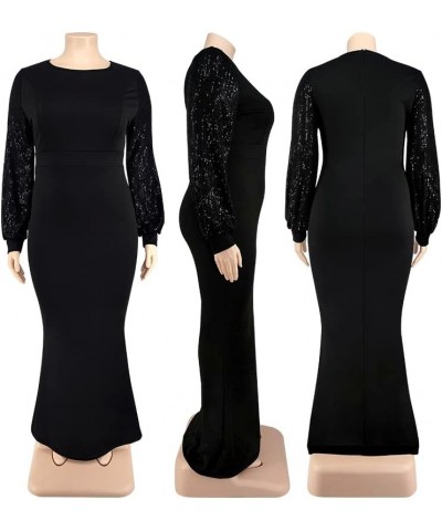 Womens Sexy Plus Size Maxi Dress Sequin Long Sleeve Zipper Elegant Bodycon Party Evening Mermaid Dresses Black $13.74 Dresses