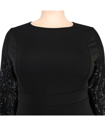 Womens Sexy Plus Size Maxi Dress Sequin Long Sleeve Zipper Elegant Bodycon Party Evening Mermaid Dresses Black $13.74 Dresses