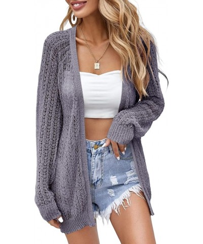 Women Crochet Lightweight Cardigan Cover Up Open Front Long Sleeve Summer Cardigans Grey $21.65 Sweaters