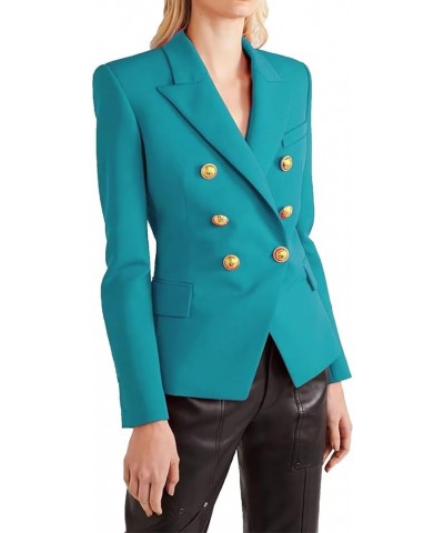 Lightweight Blazers for Women Double Breasted Suit Jackets Dressy Long Sleeve Blazer Business Casual Outfits for Work Turquoi...