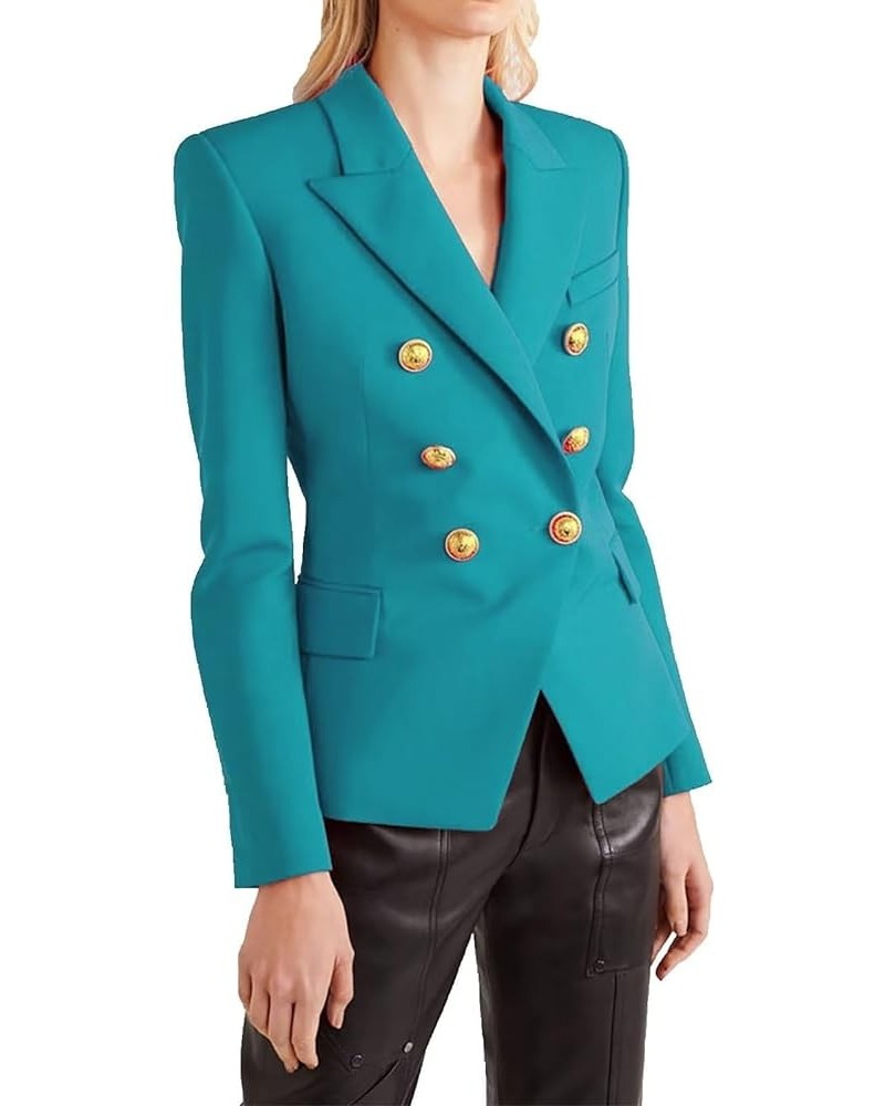 Lightweight Blazers for Women Double Breasted Suit Jackets Dressy Long Sleeve Blazer Business Casual Outfits for Work Turquoi...