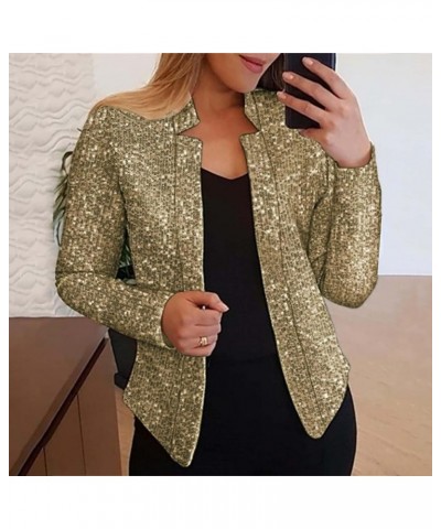 Women's Fashion Sequin Jackets Open Front Suit Jacket Long Sleeve Glitter Party Shiny Lapel Coat Rave Outerwear A1-gold $20.2...