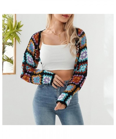 Women Y2K Crochet Floral Shrug Cardigan Sweater Knitted Long Sleeve Open Front Cropped Cardigan Crop Top Streetwear Black $12...