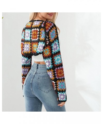 Women Y2K Crochet Floral Shrug Cardigan Sweater Knitted Long Sleeve Open Front Cropped Cardigan Crop Top Streetwear Black $12...