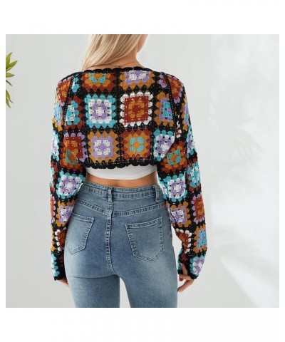 Women Y2K Crochet Floral Shrug Cardigan Sweater Knitted Long Sleeve Open Front Cropped Cardigan Crop Top Streetwear Black $12...