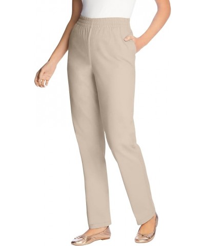 Women's Plus Size Elastic-Waist Straight Leg Chino Pant Natural Khaki $12.50 Pants