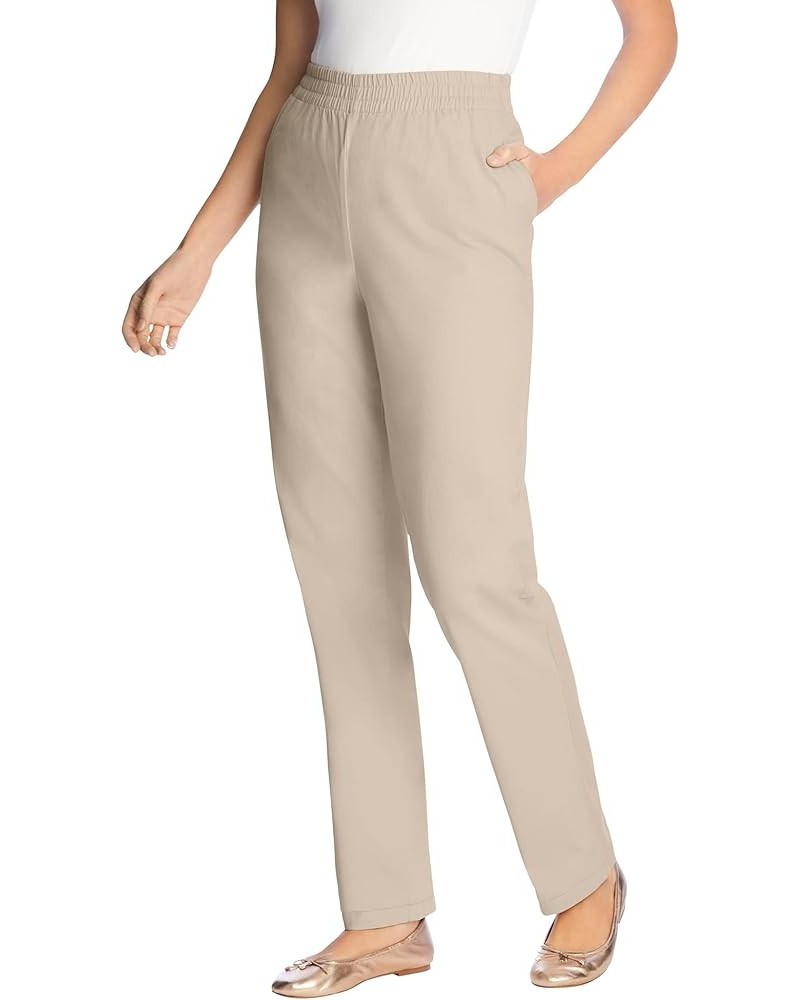 Women's Plus Size Elastic-Waist Straight Leg Chino Pant Natural Khaki $12.50 Pants