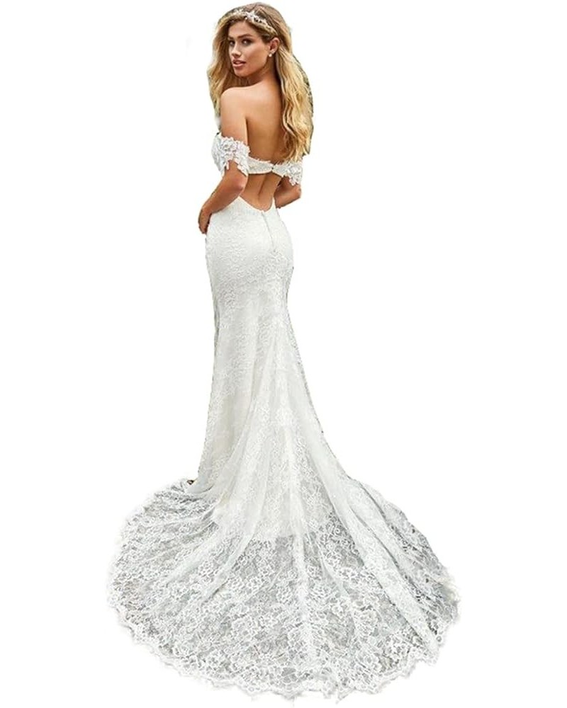 Women's Lace Appliques Long Sleeve Mermaid Wedding Dress V Neck Bridal Gowns B131 I-ivory $67.50 Dresses