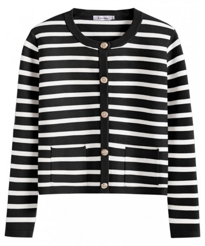 Cardigan Sweaters for Women 2023 Fall Long Sleeve Cropped Striped Knitted Jackets with Pockets Black White Stripe $19.94 Swea...