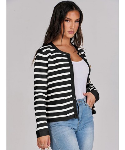 Cardigan Sweaters for Women 2023 Fall Long Sleeve Cropped Striped Knitted Jackets with Pockets Black White Stripe $19.94 Swea...