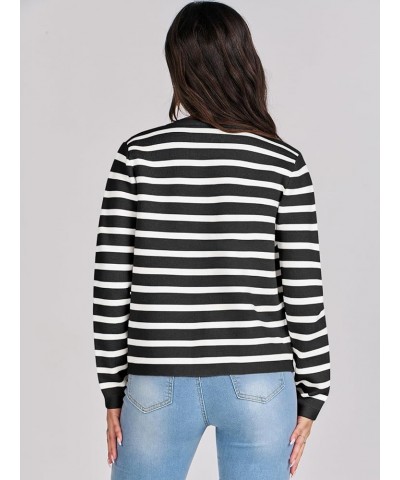 Cardigan Sweaters for Women 2023 Fall Long Sleeve Cropped Striped Knitted Jackets with Pockets Black White Stripe $19.94 Swea...