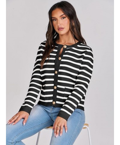 Cardigan Sweaters for Women 2023 Fall Long Sleeve Cropped Striped Knitted Jackets with Pockets Black White Stripe $19.94 Swea...