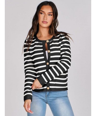 Cardigan Sweaters for Women 2023 Fall Long Sleeve Cropped Striped Knitted Jackets with Pockets Black White Stripe $19.94 Swea...