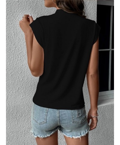 Women's Casual Cap Sleeve Mock Neck Heart Graphic Print Pullover Tee Shirt Black $11.04 T-Shirts