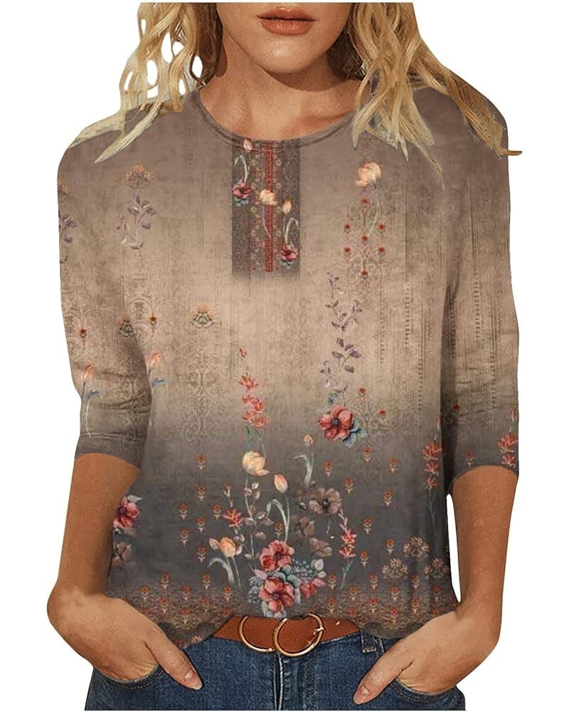 Womens Summer Tops 2024 Dressy Casual 3/4 Sleeve Blouses Landscape Painting Patterns Graphic Tee Shirts Pullover Work Shirts ...