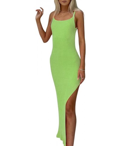 Womens Knitted Sleeveless Bodycon Maxi Summer Dress Spaghetti Strap Ribbed Knit Long Dress Night Party G Green $13.16 Dresses