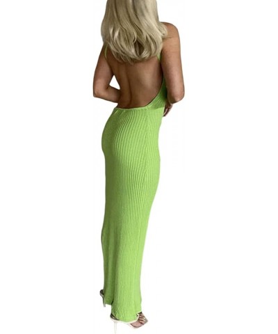 Womens Knitted Sleeveless Bodycon Maxi Summer Dress Spaghetti Strap Ribbed Knit Long Dress Night Party G Green $13.16 Dresses