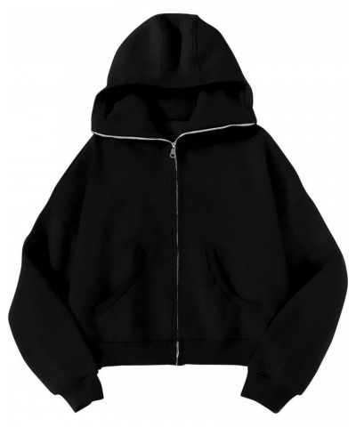 Women's Hoodie Oversized Full Zip Up Jacket Cropped Hoodies Sweatshirts for Women Fall Fashion Outfits Y2k Clothes Black $25....