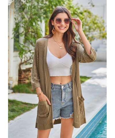 2024 Summer Lightweight Cardigans for Women Short Sleeve Crochet Casual Kimono Cardigans with Pockets Tan $12.47 Sweaters