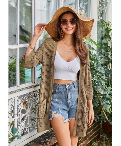 2024 Summer Lightweight Cardigans for Women Short Sleeve Crochet Casual Kimono Cardigans with Pockets Tan $12.47 Sweaters