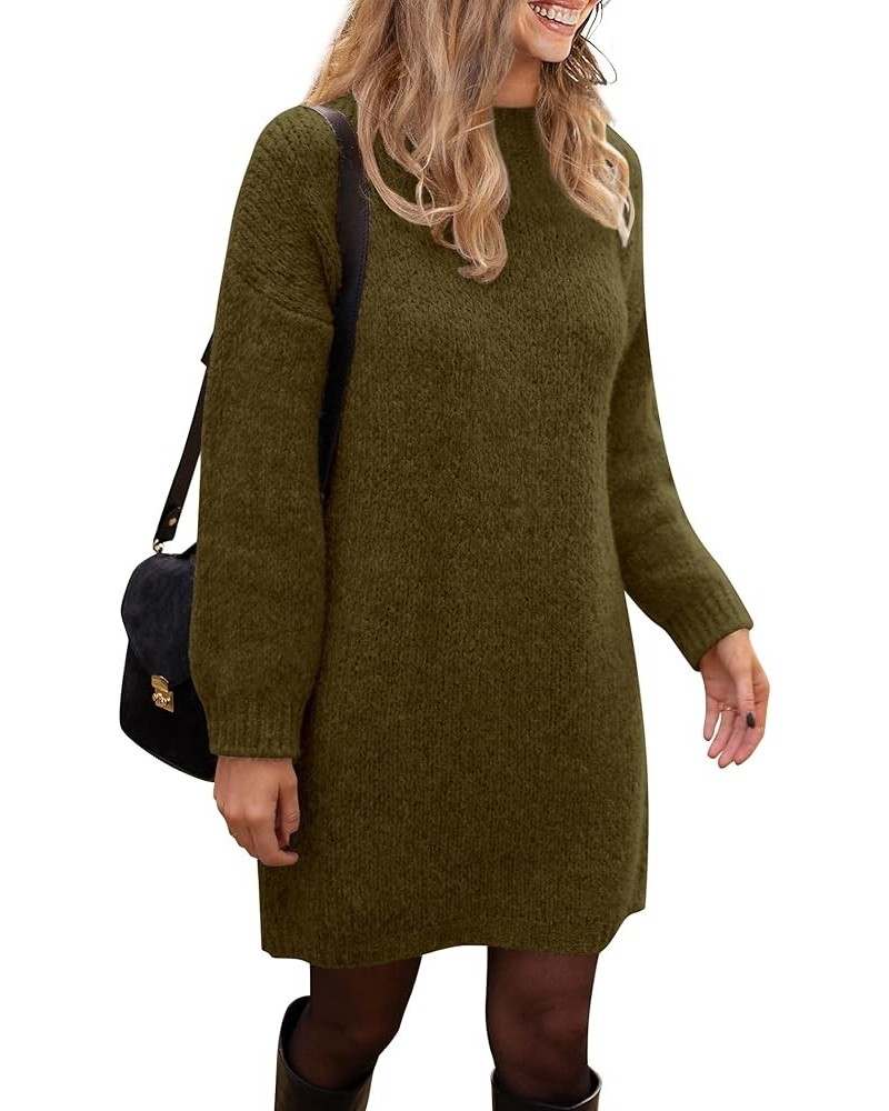 Women's 2024 Fall Knit Pullover Sweaters Long Sleeve Crewneck Oversized Loose Short Sweater Dress Army Green $28.08 Sweaters