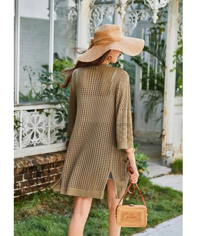 2024 Summer Lightweight Cardigans for Women Short Sleeve Crochet Casual Kimono Cardigans with Pockets Tan $12.47 Sweaters