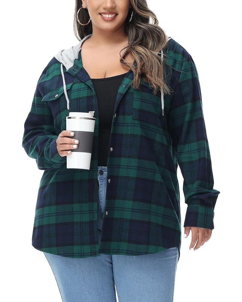 Women's Oversized Flannel Shirts Plaid Hoodie Long Sleeve Button Down Plus Size Casual Plaid Shirt Jacket (S-4X) plus-size 53...