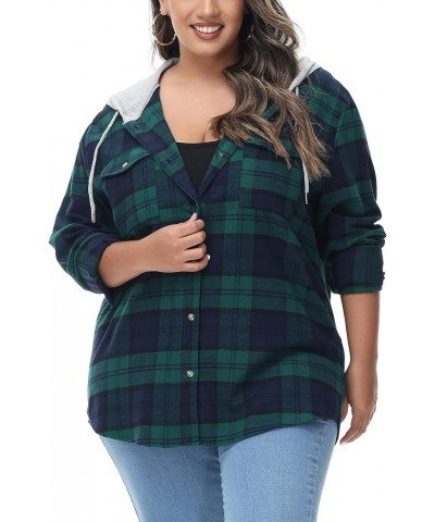 Women's Oversized Flannel Shirts Plaid Hoodie Long Sleeve Button Down Plus Size Casual Plaid Shirt Jacket (S-4X) plus-size 53...