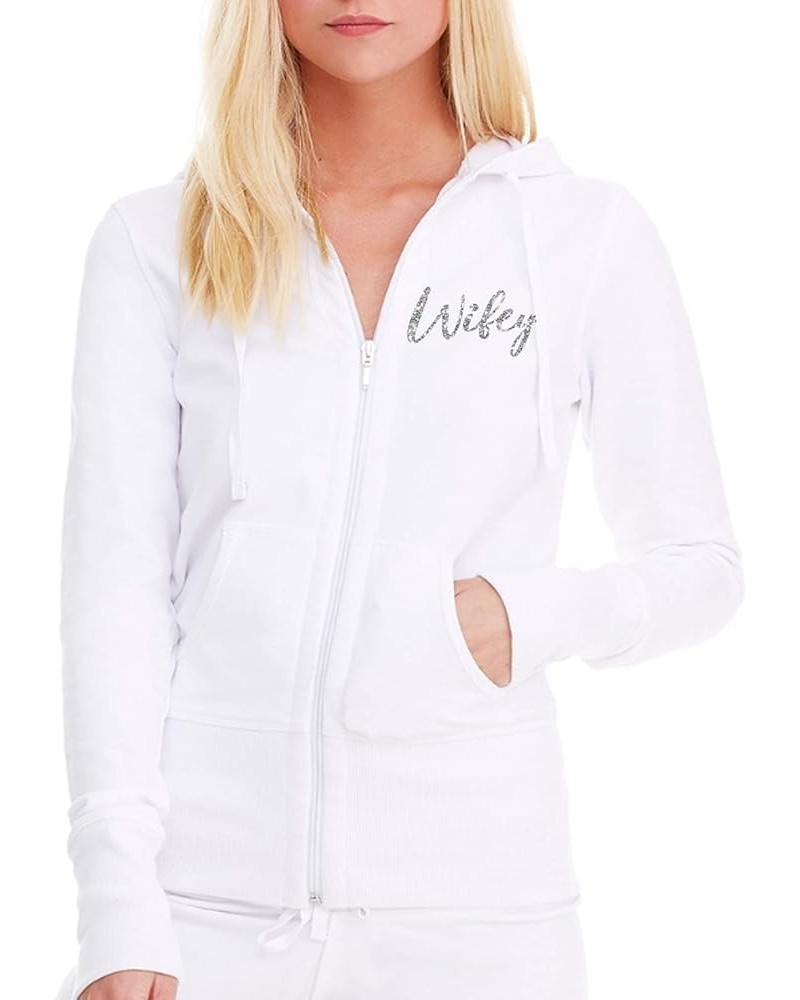 Bride to Be Bridal Shower Spa Day Jacket - Wifey Rose Gold Bride Zip Hoodie - Bridal Party Hoodies Wifey - Front (White - Sil...