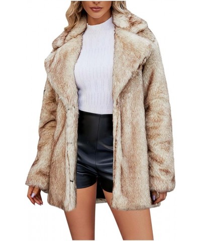 Faux Fur Winter Long Coats Women Warm Lapel Faux Fur Fuzzy Coat Jacket Overcoat Fashion Open Front Cardigan Outerwear Khaki $...