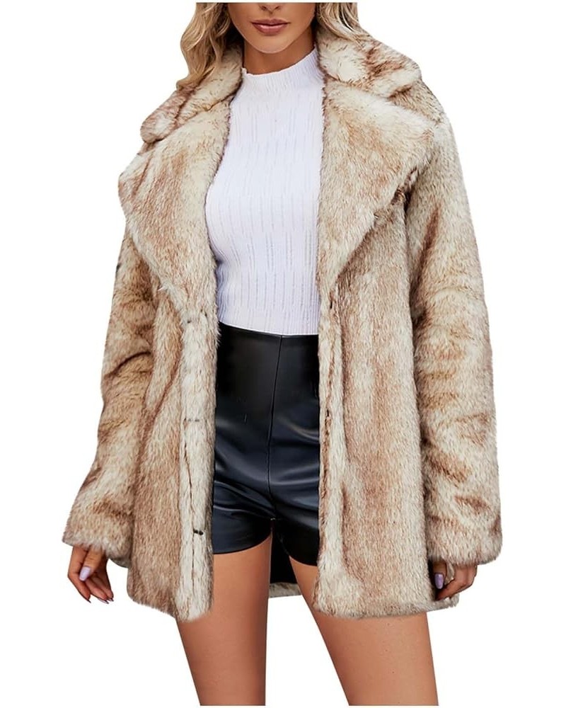 Faux Fur Winter Long Coats Women Warm Lapel Faux Fur Fuzzy Coat Jacket Overcoat Fashion Open Front Cardigan Outerwear Khaki $...