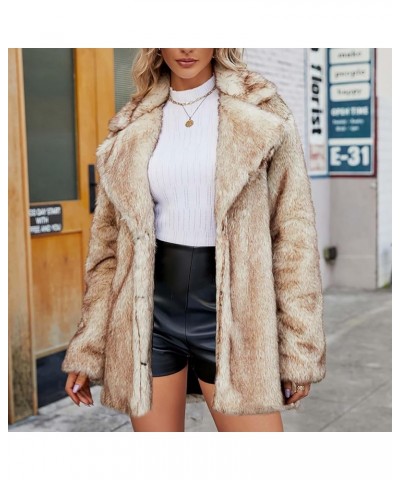 Faux Fur Winter Long Coats Women Warm Lapel Faux Fur Fuzzy Coat Jacket Overcoat Fashion Open Front Cardigan Outerwear Khaki $...