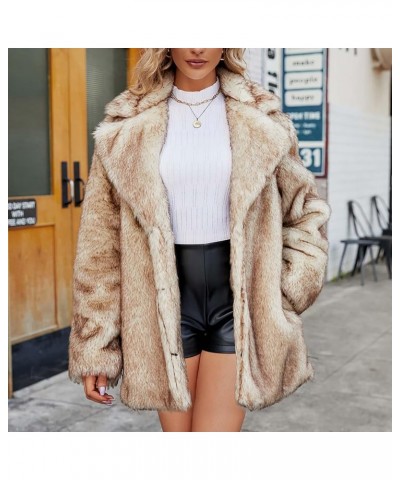 Faux Fur Winter Long Coats Women Warm Lapel Faux Fur Fuzzy Coat Jacket Overcoat Fashion Open Front Cardigan Outerwear Khaki $...