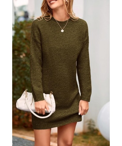 Women's 2024 Fall Knit Pullover Sweaters Long Sleeve Crewneck Oversized Loose Short Sweater Dress Army Green $28.08 Sweaters