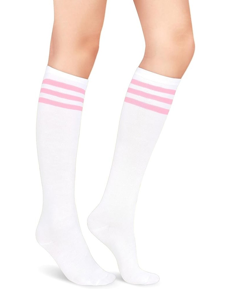 Women Girls 3 Striped Knee High Socks Novelty Casual Checkered Argyle Athletic Long Tube Socks Cute Knee Highs White $8.39 Ac...