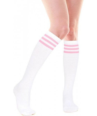 Women Girls 3 Striped Knee High Socks Novelty Casual Checkered Argyle Athletic Long Tube Socks Cute Knee Highs White $8.39 Ac...