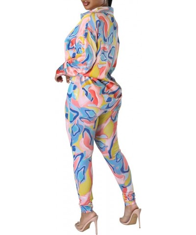 2 Piece Legging Pant Sets for Women Floral Print Long Sleeve Tracksuits Outfits Blue Pink-e $23.09 Activewear