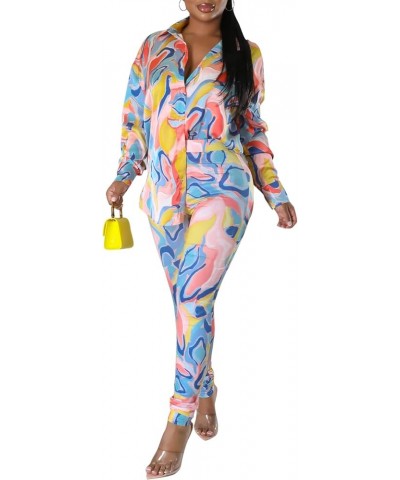 2 Piece Legging Pant Sets for Women Floral Print Long Sleeve Tracksuits Outfits Blue Pink-e $23.09 Activewear