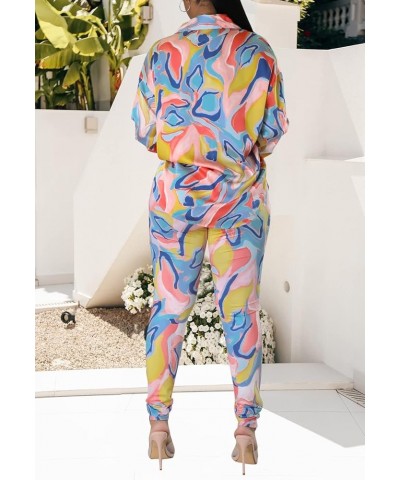 2 Piece Legging Pant Sets for Women Floral Print Long Sleeve Tracksuits Outfits Blue Pink-e $23.09 Activewear